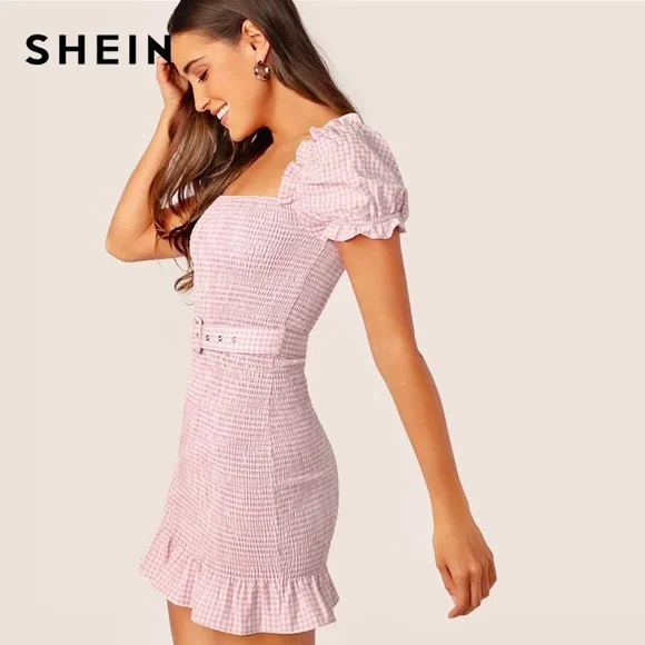 ***SOLD*** 💅🏼💗 Pink Gingham Puff Sleeve Mini Dress 💗💅🏼 Size Small (8) EUC - Picture 2 of 14